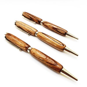 Handgedraaide houten balpen - Exotisch Zebrahout - Goudtint | Cadeaus voor hem