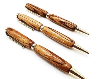 Hand Turned Wooden Ballpoint Pen - Exotic Zebra Wood - Gold Tone | Gifts for Him