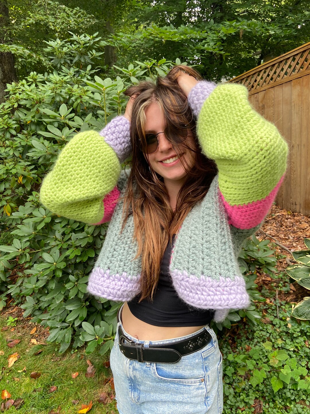 Multicolor Cropped Cardigan - Etsy Finland