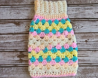 Pastel Rainbow Spring| Multicolor crochet Easter| small dog sweater | Modern Granny