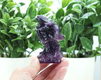 Fluorite Crystal Dragon Carving, Purple Crystal Animal