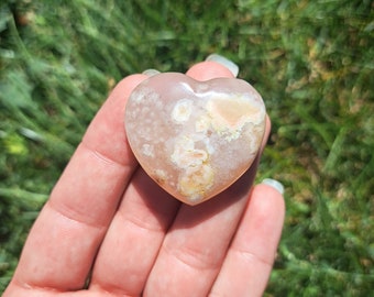 Natural Flower Agate Crystal Heart - Unique Healing Stone for Love and Harmony