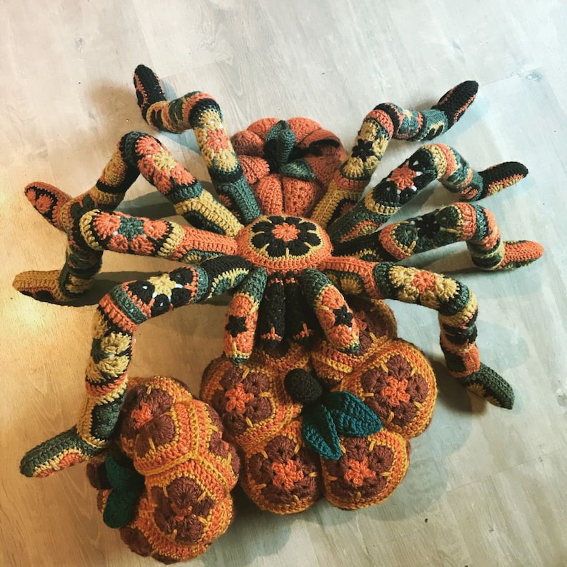 Combo Halloween Pattern crochet giant spider tarantula african flower Pumpkin pdf English USA image 8