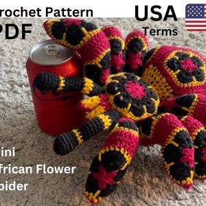 Pattern crochet Mini spider tarantula african flower pdf Christmas Xmas Halloween toy kids big birthday gift idea English USA