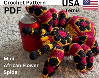 Pattern crochet Mini spider tarantula african flower pdf Christmas Xmas Halloween toy kids big birthday gift idea English USA