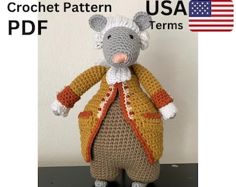 Pattern crochet mouse Lord Benedict pdf toy kids big birthday gift idea English USA terms