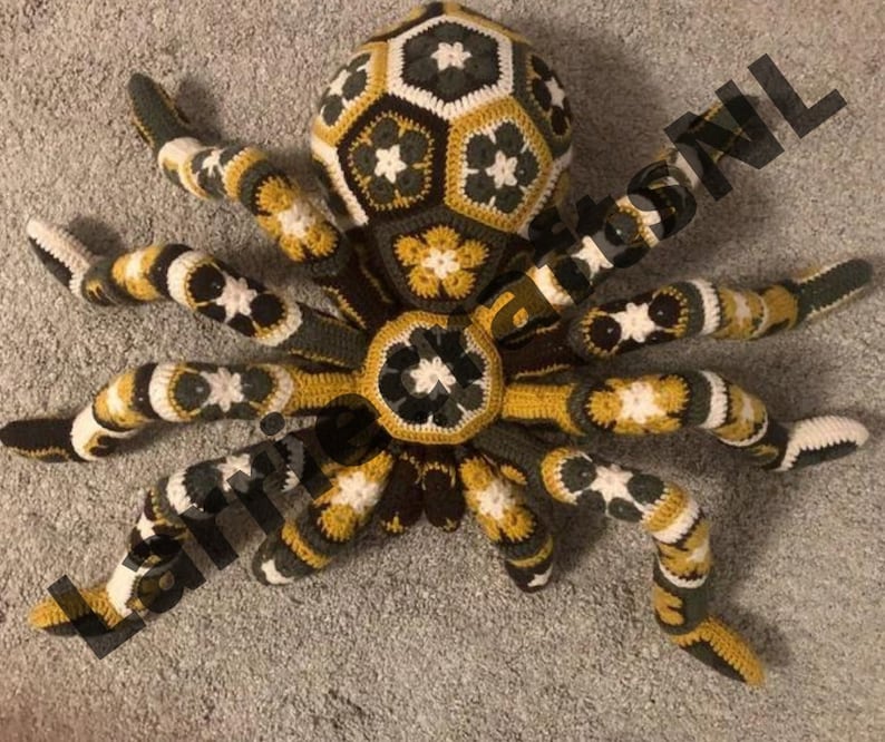 Pattern crochet giant spider tarantula african flower pdf Christmas Xmas Halloween toy kids big birthday gift idea English USA image 5