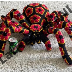 Pattern crochet giant spider tarantula african flower pdf Christmas Xmas Halloween toy kids big birthday gift idea English USA image 3