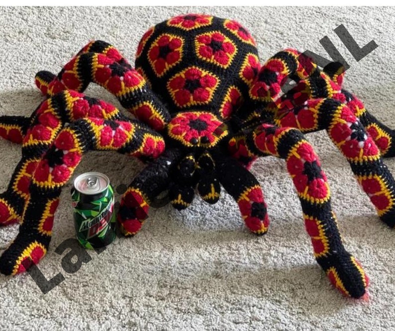 Pattern crochet giant spider tarantula african flower pdf Christmas Xmas Halloween toy kids big birthday gift idea English USA image 3