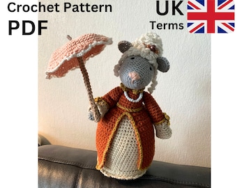 Pattern crochet mouse Lady Penelope pdf toy kids big birthday gift idea English UK terms