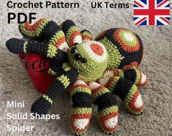 Crochet Pattern Mini Solid Shapes Jumping Spider UK terms Birthday Halloween gift