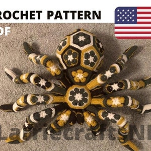 Combo Halloween Pattern crochet giant spider tarantula african flower Pumpkin pdf English USA image 2