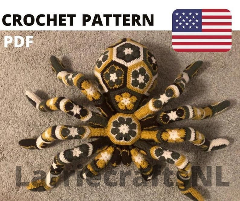 Combo Halloween Pattern crochet giant spider tarantula african flower Pumpkin pdf English USA image 2