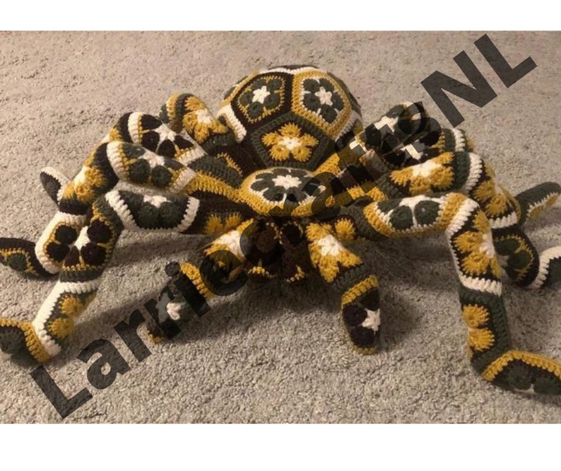 Pattern crochet giant spider tarantula african flower pdf Christmas Xmas Halloween toy kids big birthday gift idea English USA image 4