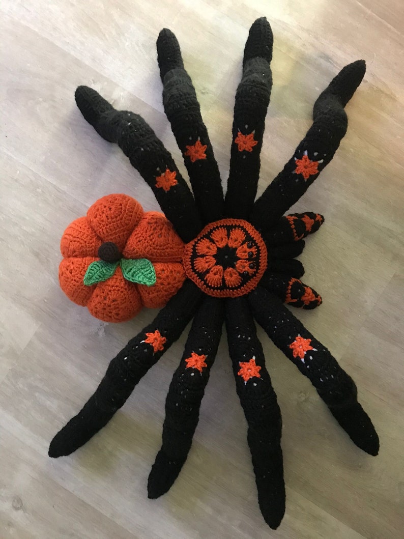Combo Halloween Pattern crochet giant spider tarantula african flower Pumpkin pdf English USA image 9