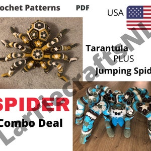 Combo Pattern crochet tarantula giant spider Jumping Spider african flower pdf English USA