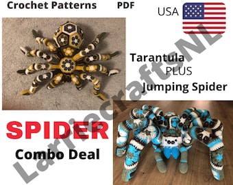 Combo Pattern crochet tarantula giant spider Jumping Spider african flower pdf English USA
