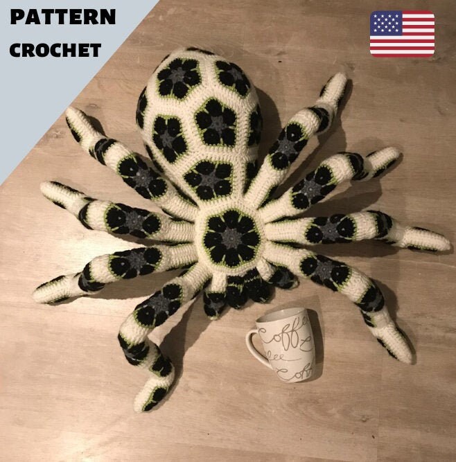 Pattern crochet giant spider tarantula african flower pdf toy kids bi…
