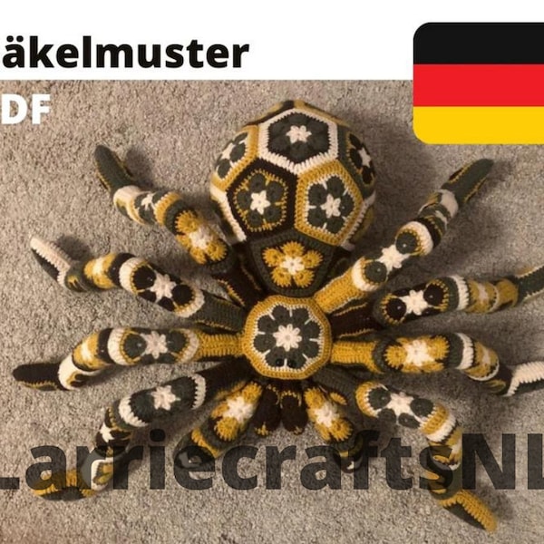 Häkelmuster Tarantel Spinne pdf Geburtstag Weihnachten Geschenk Spielzeug Riesenspinne Afrikanische Blumen Muster hakeln