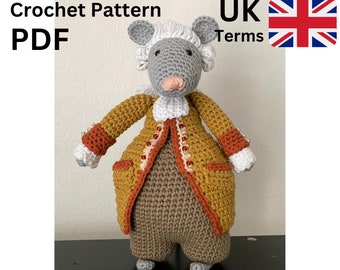 Pattern crochet mouse Lord Benedict pdf toy kids big birthday gift idea English UK terms