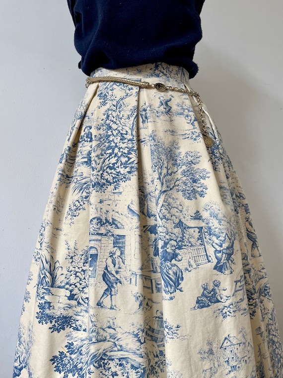 Pleated Skirt With Pockets Toile De Jouy - Etsy Hong Kong