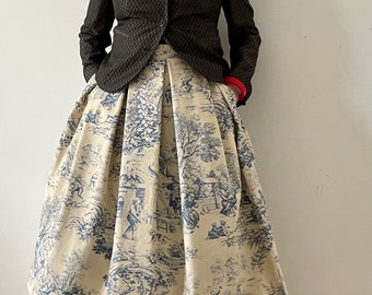 Pleated Skirt with Pockets - Toile de Jouy