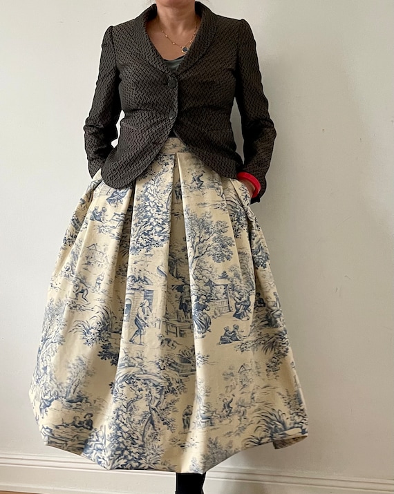 Pleated Skirt With Pockets Toile De Jouy - Etsy Hong Kong