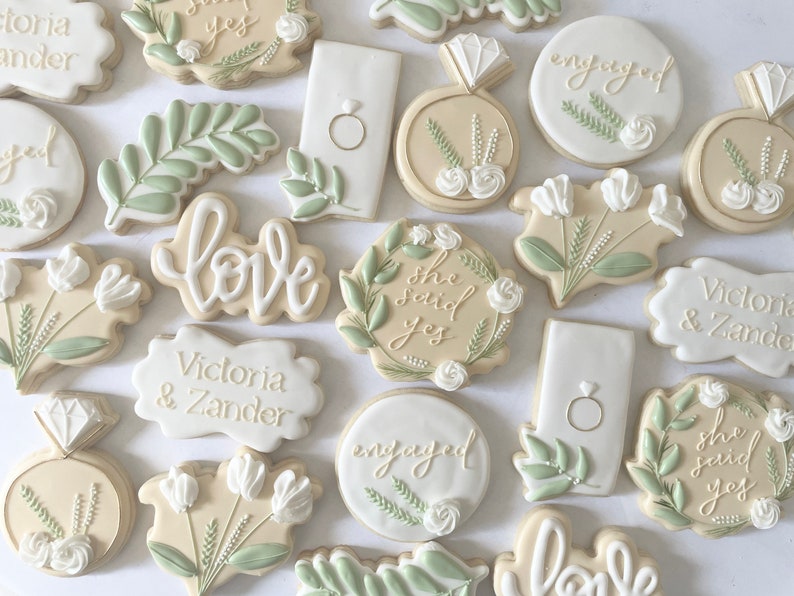 Custom Sugar Cookies: Neutrals Greenery Bridal Cookies image 10