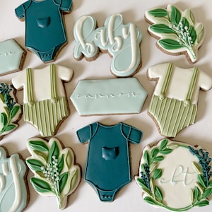 Baby On The Way Greenery Baby Cookies: Custom Sugar Cookies