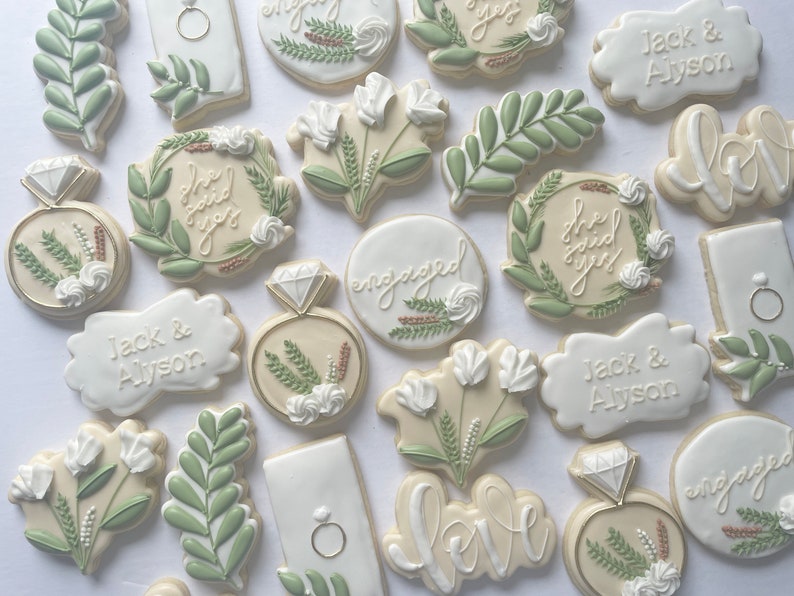 Custom Sugar Cookies: Neutrals Greenery Bridal Cookies image 6