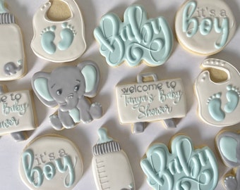 Custom Sugar Cookies: Elephant Baby Shower Cookies