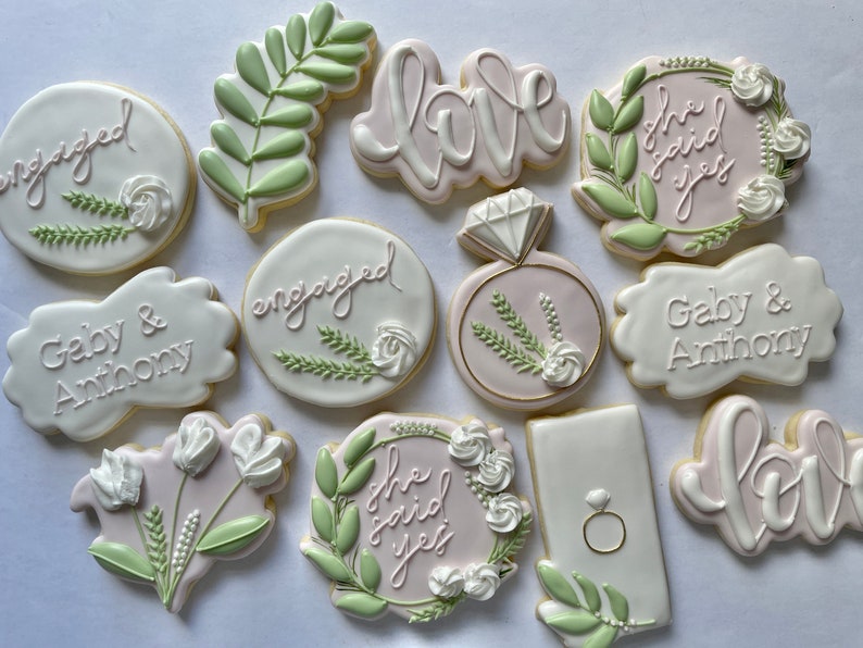 Custom Sugar Cookies: Neutrals Greenery Bridal Cookies image 8