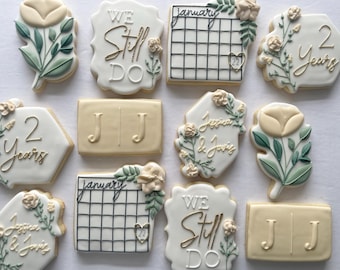Neutral Anniversary Bridal Cookies: Custom Sugar Cookies