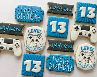 Custom Sugar Cookies: Level Up Video Games Birthday Cookies