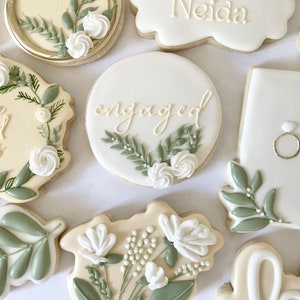 Custom Sugar Cookies: Neutrals Greenery Bridal Cookies image 3