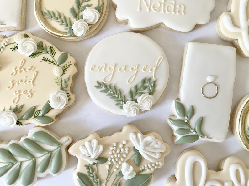 Custom Sugar Cookies: Neutrals Greenery Bridal Cookies image 3