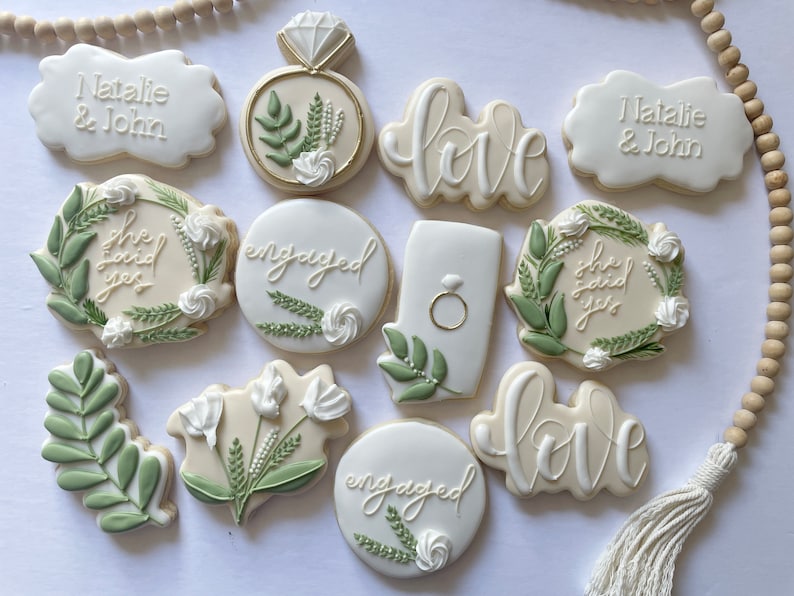 Custom Sugar Cookies: Neutrals Greenery Bridal Cookies image 4