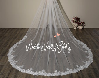 Flowers veil Lace floral veil Single layer wedding veil Veil with comb Wedding veil long Cathedral veil Soft tulle veil Custom veil ivory