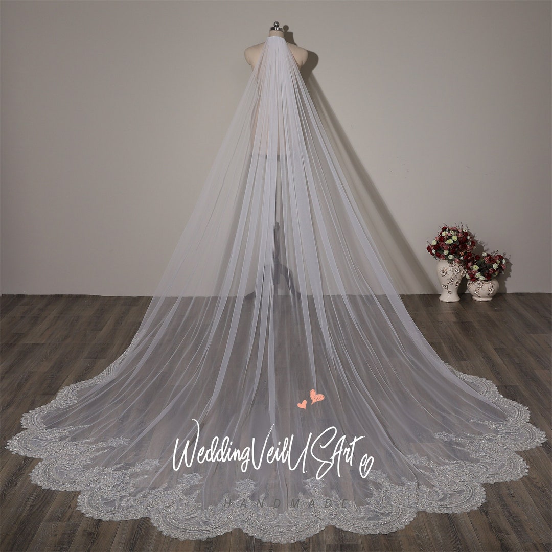 Flowery Beaded Veil Gold Lace Wedding Veil With Etsy