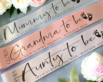 Personalised  - Deluxe Baby Shower Sashes, Custom Satin Ribbon, Keepsake, up to 5