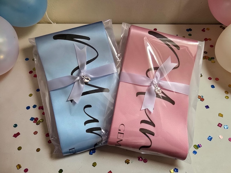 Personalised - Deluxe Baby Shower Sashes, Custom Satin Ribbon, Keepsake image 3