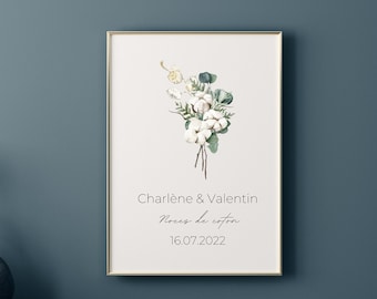 1 an de mariage/Affiche couple noce de coton - 1 an de mariage - affiche anniversaire de mariage par Le Temps des Paillettes