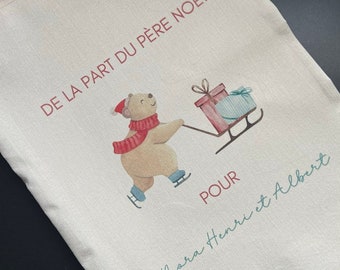 Hotte de Noël personnalisée; Sac souvenir de Noel; Cadeau enfant personnalisable/sac de noël personnalisable/ hotte prénom enfant