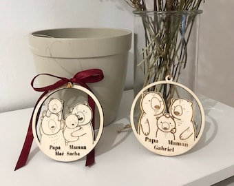 Boule de Noël personnalisée - Famille:Papa/Mama/Enfants /deux enfants(Ornement personnalisé, Décoration de Noël)