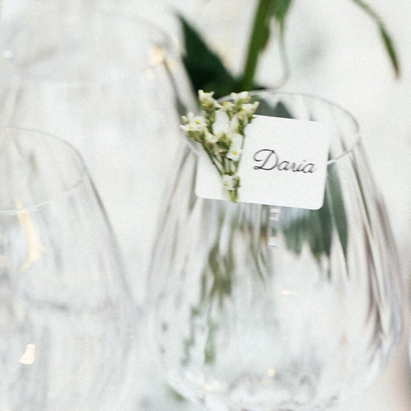 Labels marks places first names wedding-glass of wine-flowers