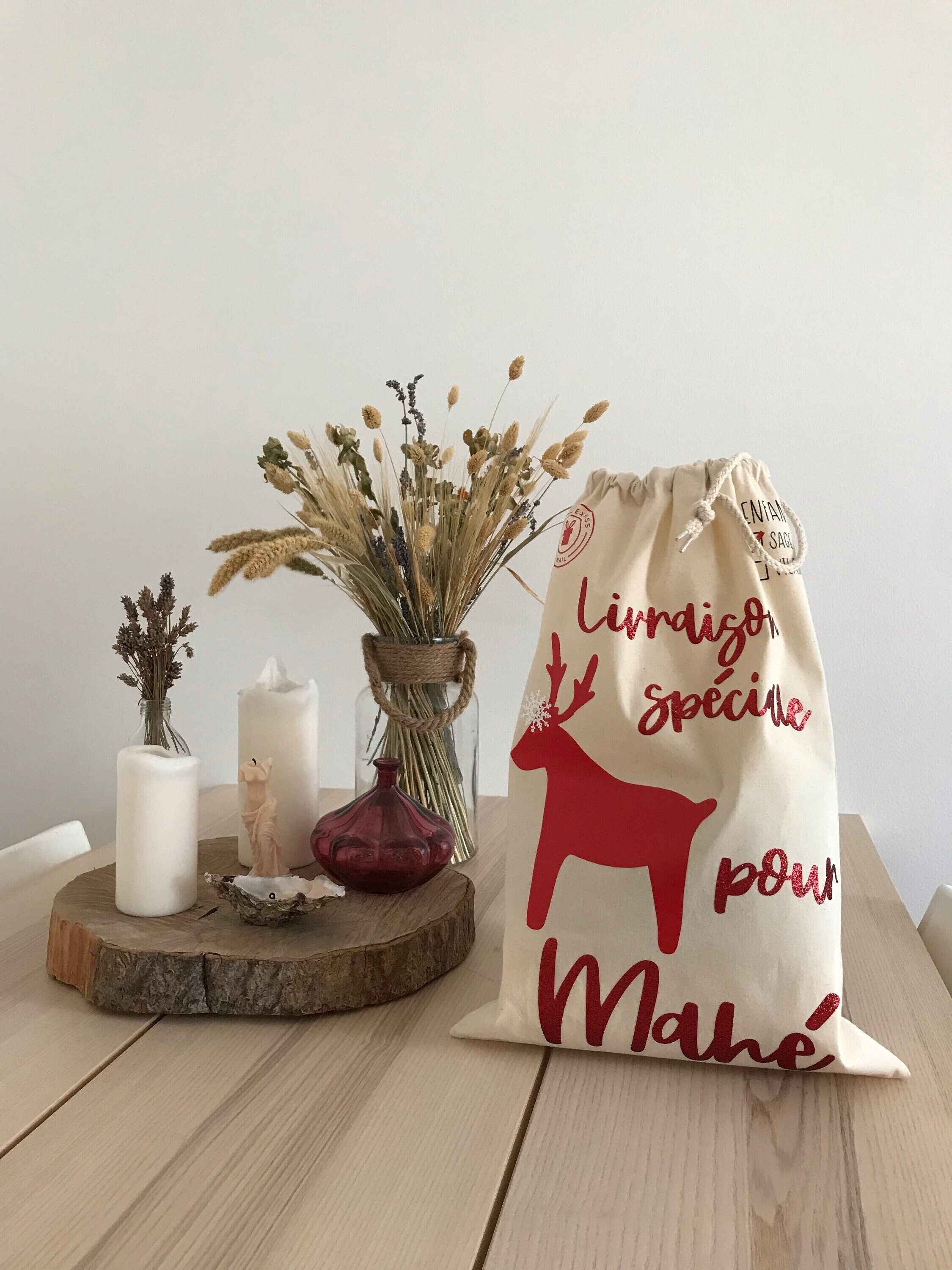 Hotte de Noël, Pochon Noël, Sac Cadeau Personnalisé, Hotte Père Pochette Noël Personnalisée