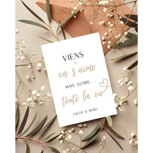 Demande en mariage,Cadeau Saint Valentin, Carte citation et message original.Viens on s'aime mais genre toute la vie, coeur