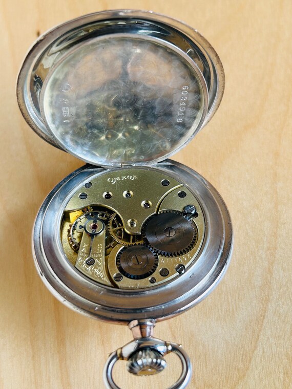 2P401 Antique Omega silver pocket watch, embedded… - image 10