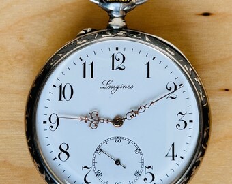 2A380  Antique Longines embedded enamel(Niello inlay), rose gold plated silver pocket watch