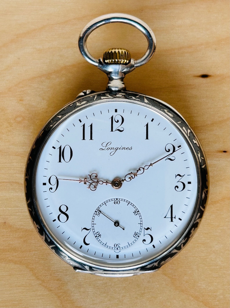 2A380 Antique Longines embedded enamelNiello inlay, rose gold plated silver pocket watch zdjęcie 1